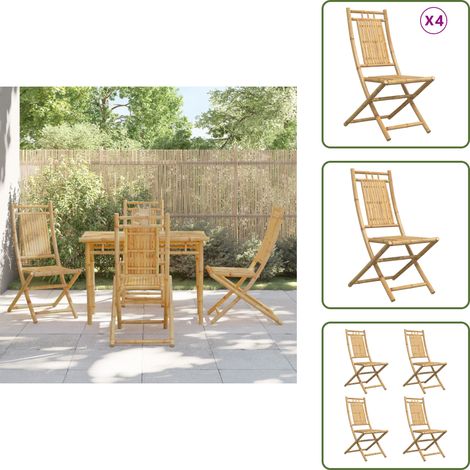 The Living Store Chaises pliables de jardin lot de 4 46x66x99 cm bambou - Chaise De Jardin - Chaise Pliante - Mobilier De Jardin - Bambou - Terrasse (1/5)