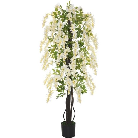 Planta artificial glicinia blanca 165 cm con maceta de plástico y cemento (1/5)