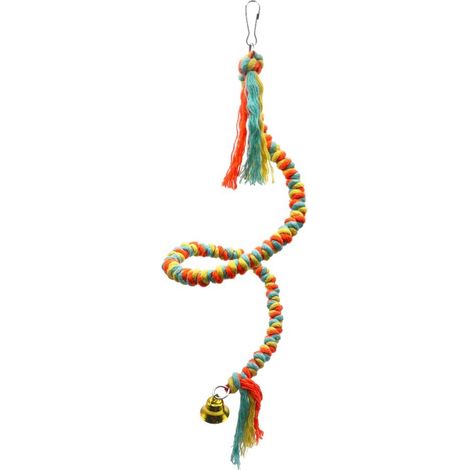 Lot de 2 – Jouet d'escalade en corde de coton colorée pour perroquets Jouet rotatif et à mâcher pour aiguiser le bec Décoration à suspendre pour la cage Longueur (étiré) : 100 cm (1/5)