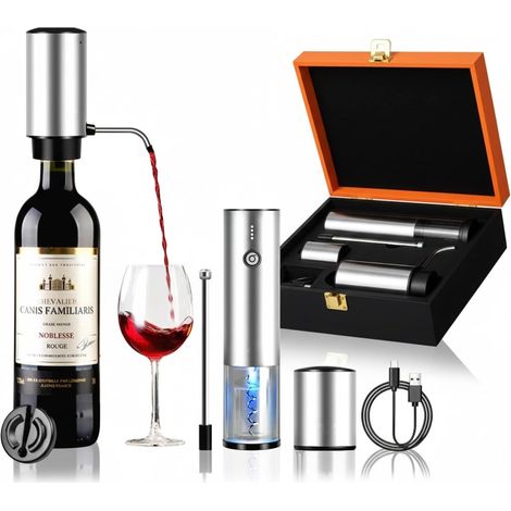 Tire-Bouchon Électrique Rechargeable 4 en 1, Coffret Cadeau avec Ouvre Bouteille (1/5)