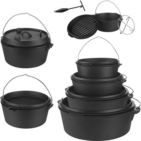 Marmite à feu Pot de cuisson Four Hollandais Potjie en fonte Pot en fonte Pot de cuisson de camping Lève-couvercle Marmite à feu Rôtisseur Pot de BBQ (1/5)