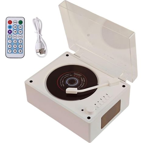 Lettore CD portatile, Bluetooth con altoparlanti integrati, piccolo lettore DVD vintage con telecomando, supporto USB/AUX/Type-C, lettore musicale ricaricabile, lettore CD da tavolo con ingresso AUX d