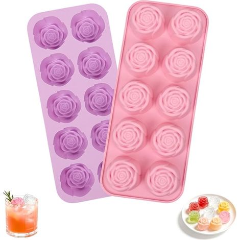 Lot de 2 moules à glaçons en silicone en forme de rose, 20 moules en silicone en forme de roses 3D pour la fabrication de glaçons, de chocolat, de savon, de pâtisserie (1/5)