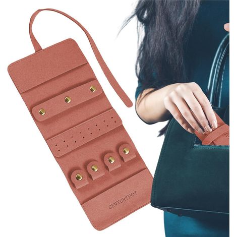 Rouleau de rangement pour bijoux pour femme, boucles d'oreilles, colliers, Grand organiseur de bijoux léger, pliable, peu encombrant (1/5)