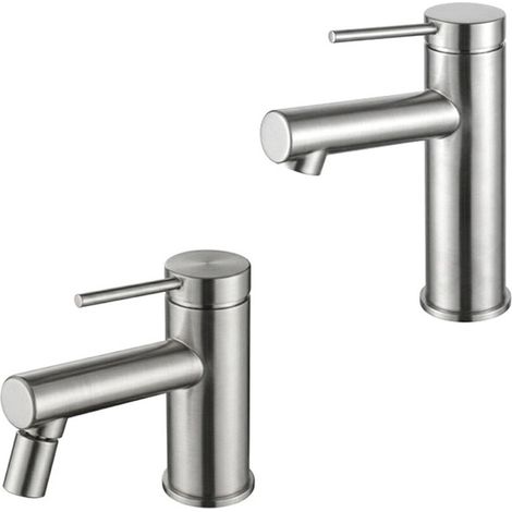 Set miscelatori lavabo e bidet spazzolato grigio in ottone con leva monocomando slim Alba (1/5)