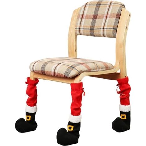 Housses de pieds de chaise de Noël, motif bottes du Père Noël, décorations festives pour pieds de table, ensemble de 4 pièces (1/4)