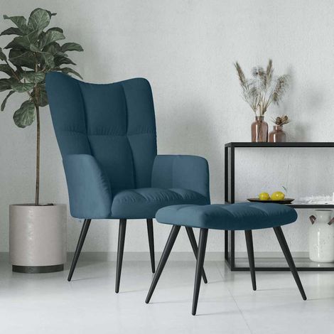 vidaXL Sillón de relax con taburete terciopelo azul (1/5)
