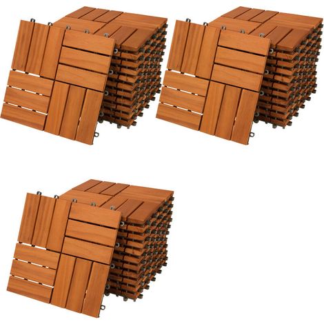 33x Dalles de terrasse en bois d'acacia 30x30cm – Dalle clipsable résistante aux intempéries – Système de drainage intégré – Pour extérieur (1/5)