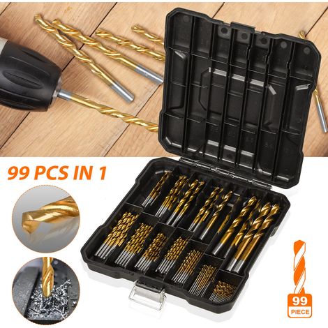 Coffret de 99 forets hélicoïdaux HSS en titane pour métaux, de 1 à 10 mm (DE) (1/4)