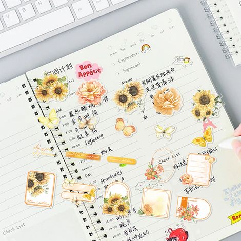 Lot d'autocollants « Belle journée » - Série Fleurs et Papillons - Décoration pour journal sur le thème des fleurs et des papillons (40 feuilles) - Soleil et papillons en vol (1/5)