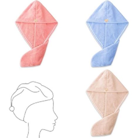3 pcs Cheveux Serviette, Serviette Cheveux, Serviette à Cheveux en Microfibre Wrap Turban Super Absorban Serviette pour Cheveux (1/4)