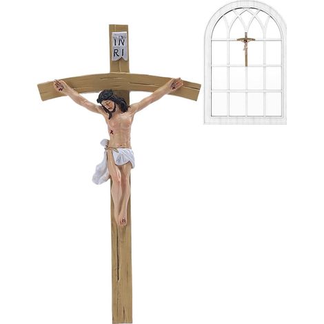 Jésus Crucifix Décoration catholique classique en résine peinte à la main Décoration murale religieuse Idéal Prière Maison Entrée Bureau (1/5)