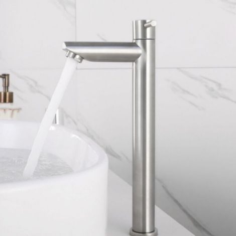 Robinet de lavabo de salle de bain, salle de bain avec mitigeur de lavabo haut, adapté au lavabo ou au lavabo de salle de bain, [froid uniquement] 304 bouche droite surélevée (1/3)
