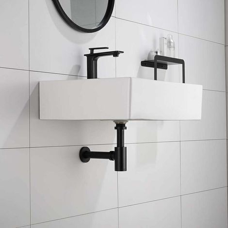 Siphon de lavabo en laiton massif – Tube d'extension 200mm – 1 1/4' x 32mm réglable – Anti-odeur et anti-fuite noir mat (1/3)