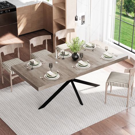 Mesa de comedor rectangular extensible 140-180 x 80 x 76 cm MDF y metal gris REDOM (1/5)