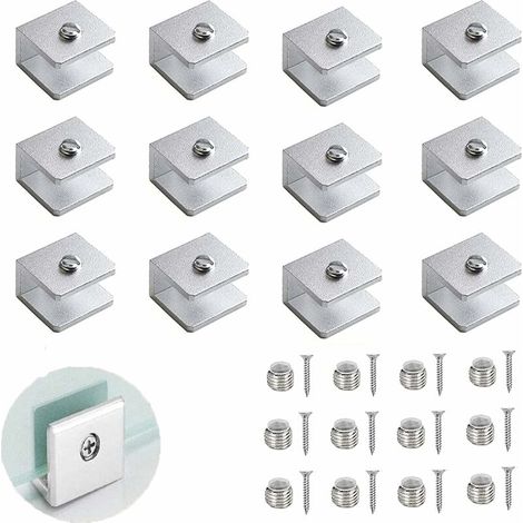 Tigrezy 12 Stück Glasklemme, verstellbare Glastrennwandhalterung, 6 bis 8 mm Glaswandregalhalterung, Aluminium-Regalhalterung, für Badezimmer, Balkon (mit Schrauben)