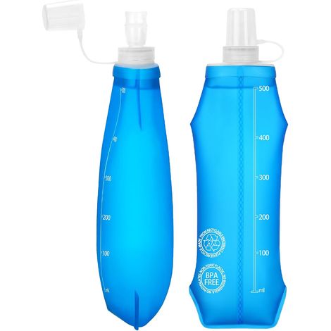 Juego de 2 botellas de agua blandas - TPU sin BPA, botella reutilizable de 500 ml para correr - Resistente al polvo y a las fugas, para mochilas de hidratación, correr, senderismo, acampar, ciclismo, (1/5)