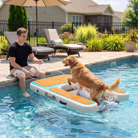 Rampe gonflable pour chien, rampe pour piscine, 151 x 102 cm, bateau portable pour chien avec surface antidérapante en EVA, orange (1/5)