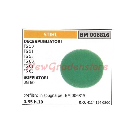 STIHL Schwamm-Luftvorfilter für FS Freischneider 50 51 55 60 61 65 006816
