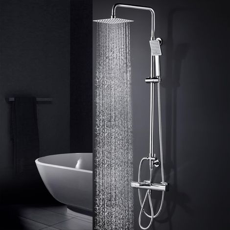 Système de douche avec thermostat, mitigeur de douche complet avec douche à effet pluie ronde de 30 cm, en acier inoxydable, 3 types de jets, douchette à main ABS, système de douche avec pommeau de (1/5)