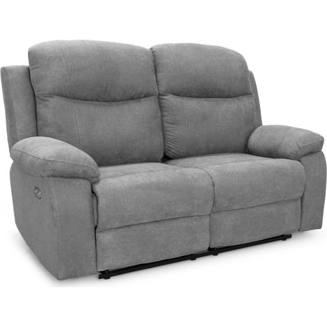 Loungitude – Canapé relax électrique 2 places en tissu – Accoudoirs larges – Dossier rembourré – Position semi-allongée – Gris clair (1/3)