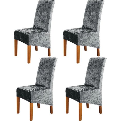 Ensemble de 4 housses de chaises extensibles en velours pour salle à manger, mariage, banquet, fête, réplique, gris foncé (1/5)