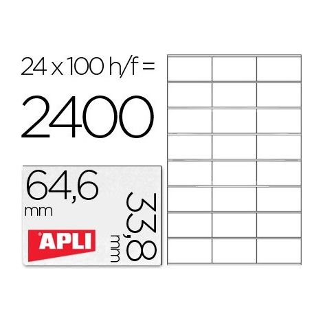 Etiqueta adhesiva apli 1263 tamaño 64,6x33,8 mm fotocopiadora laser ink-jet caja con 100 hojas din a4