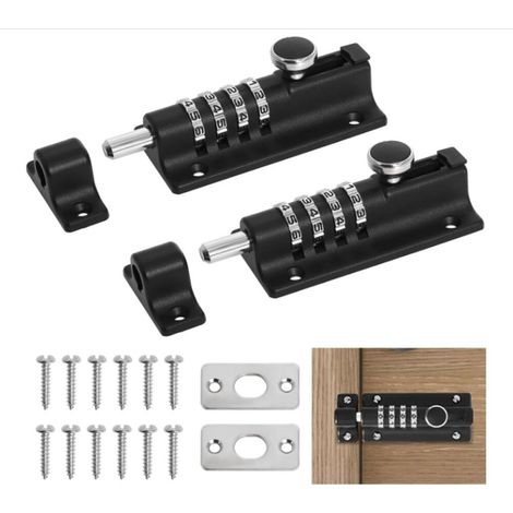 (Noir)Loquet de Verrouillage à Combinaison 2 Pièces, Verrou de Porte Combinaison à 4 Chiffres, 120mm Verrou de Porte à Code pour Hangar/Jardin/Garage/Coffre