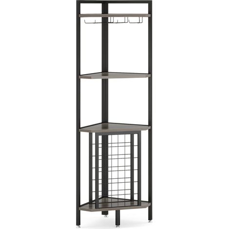 Scaffale angolare per vino da terra a 4 livelli con portabicchieri, MDF e metallo, grigio (1/5)