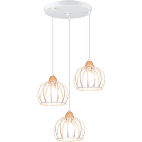 royaluxe- 3 Lumières Suspension Luminaire Vintage Intérieur Lustre Moderne Plafonnier Rond En Métal Fer Pour Ferme Couloir Cuisine Blanc (1/5)
