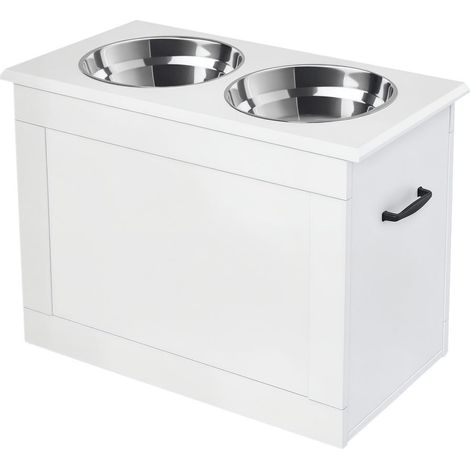 Gamelle surélevée pour grand chien, support en bois MDF avec 2 bols amovibles en acier inoxydable et rangement intégré (1/5)