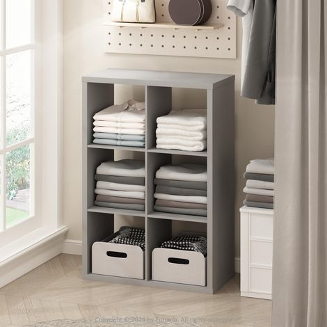 Étagère de Rangement Multifonction à Dos Ouvert cubique pour vêtements et Placard, 6 Cubes, Gris Clair (1/5)