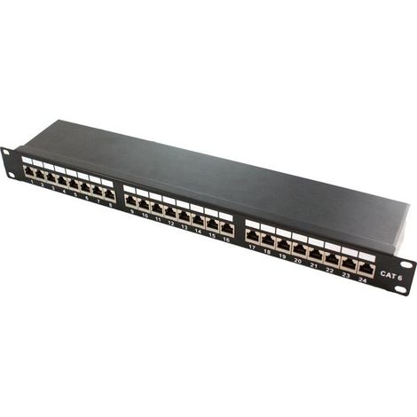 Panel de parcheo rack 19" - KIMEX - 110-0199 - 24 puertos RJ45 - Cat.6 apantallado - Altura 1U