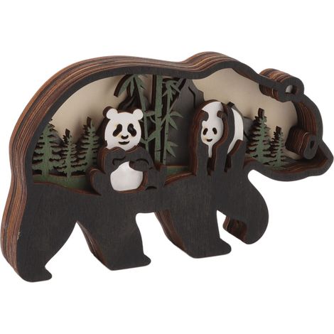 Figurine miniature d'animal en bois creux sculpté en 3D avec LED intégrée (pile bouton). (1/5)