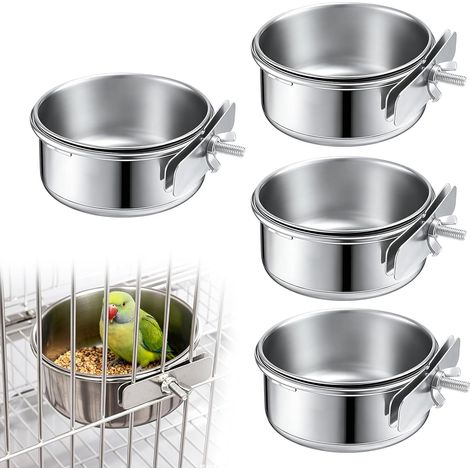 Lot de 4 gamelles à oiseaux en acier inoxydable - 10 cm x 4,5 cm - En acier inoxydable - Pour oiseaux et perroquets (1/5)
