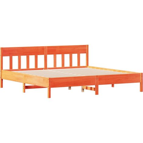 Cadre de lit et tête de lit marron 200x200 bois de pin (1/5)