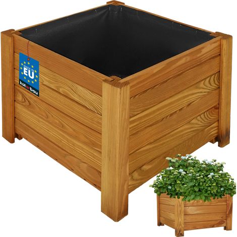 KOTARBAU® Jardinière Extérieur - Bois de Pin Imprégné - 38 x 38 x 30 cm - Chêne - Jardiniere sur Pieds - Bac à Fleurs Rectangulaire - Grande Capacité - avec Toile Anti-Mauvaises Herbes (1/5)