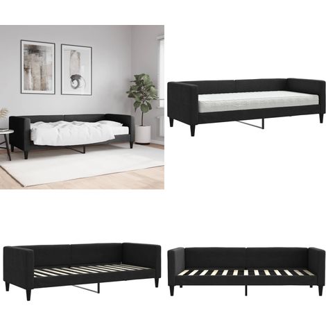 Tagesbett mit Matratze Schwarz 80x200 cm Stoff - Schlafsofa - Sofa mit Matratze (1/5)
