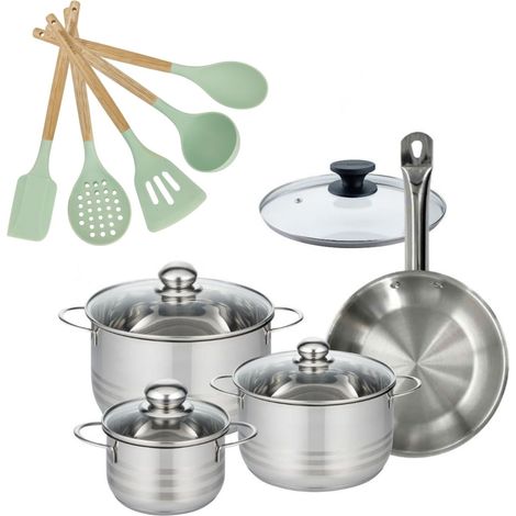 Lot Poêle 24cm et 3 Faitouts 16/20/24cm Fackelmann Etherna avec 6 ustensiles (1/5)