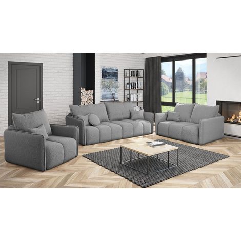 Sofaset Designersofa MORGANO 3-2-1 Stoff Abriamo Silbergrau (1/5)