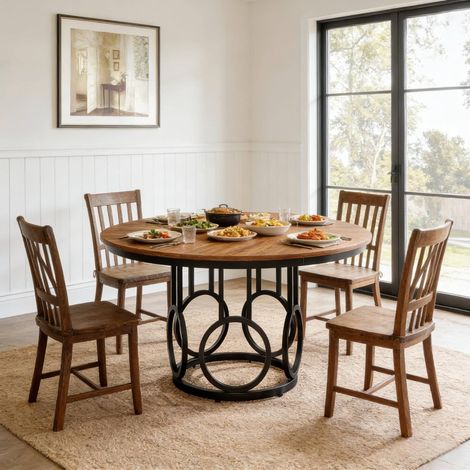 Mesa de comedor redonda 120 x 120 x 75 cm en MDF y metal negro y marrón OKMYHOME (1/5)