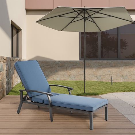 Transat & chilienne en aluminium anti-rouille-inclinable-coussin bleu déperlant en coton-68x204x100(cm) (1/5)