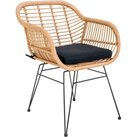 Lot de 2 fauteuils effet rotin LAZO – Intérieur ou extérieur-Beige (1/5)