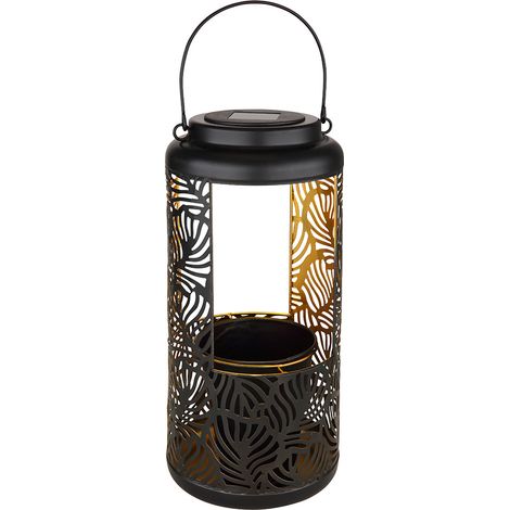 Gartendeko Décoration Solaire pour jardin et terrasse Lampes solaires suspendues, batterie IP44, métal noir décoratif poinçonnage oriental, 1x LED 3000K, DxH 15x41cm (1/5)
