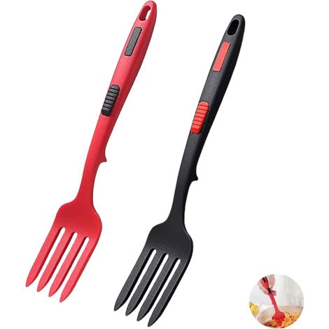 2 Pièces Fourchettes De Cuisine Flexible En Silicone, Ustensiles De Cuisine Fourchette, Antiadhésive, Résistant à La Chaleur, Fourchette De Service Grande, Pour Mélanger (Rouge, Noir)181g (1/5)