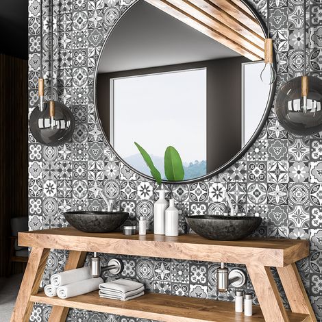 Sticker Mural Carrelage adhésif Cuisine Salle de Bain - 60 STICKERS CARREAUX DE CIMENT AZULEJOS BENY - 60stickers10x10cm (1/5)