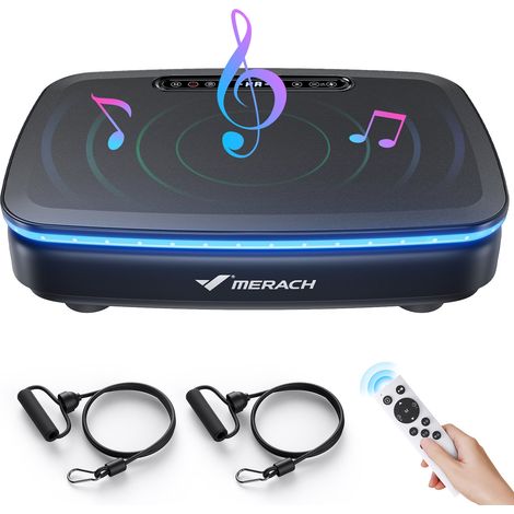 Plateforme Vibrante motorisée, 7 programmes, 99 Vitesses, Télécommande, Bluetooth, Écran LED, Antidérapant, 150kg Max, Noir, MERACH