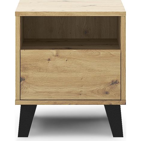 SONIA - Comodino in stile scandinavo - Dimensioni 40x39x45,5 cm - 1 ripiano + 1 cassetto - Rovere (1/4)
