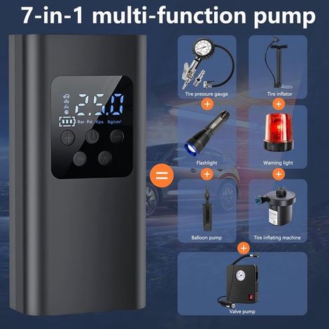 Compresor de aire portátil,bomba de aire para neumáticos con 4 boquillas,linterna LED y sensor de presión para coches,bicicletas y balones (1/5)