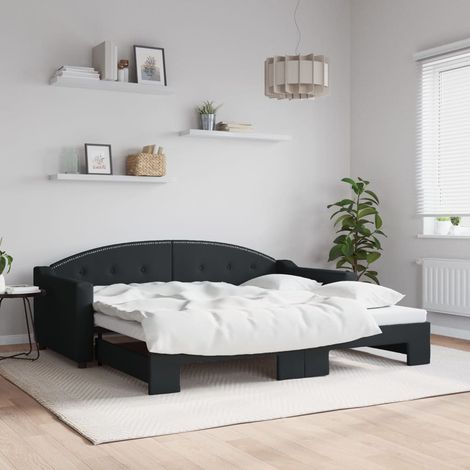 Tagesbett Ausziehbar Schwarz 90x190 cm Stoff